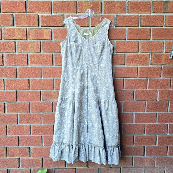 Vintage sage Green Button-Front Dress Adjustable Back - Picture 1 of 9